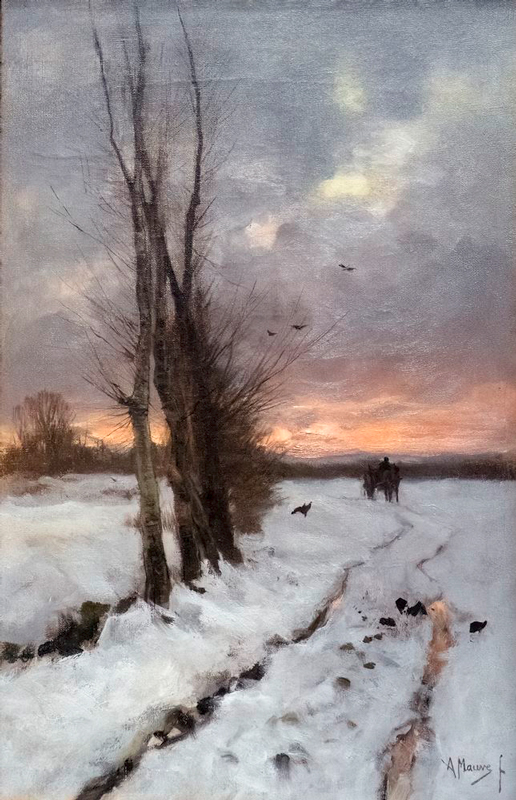 Mauve A, Sneeuwlandschap bij ondegaande zon, 1885-1987